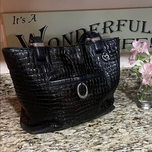 Brighton Jetson Black Croc-Embossed Tote